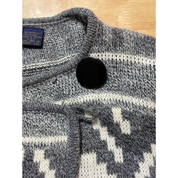 Vintage LeRoy Knitwear Geometric Retro Cardigan Sweater Gray Black 80s Taiwan SM - Picture 3 of 12